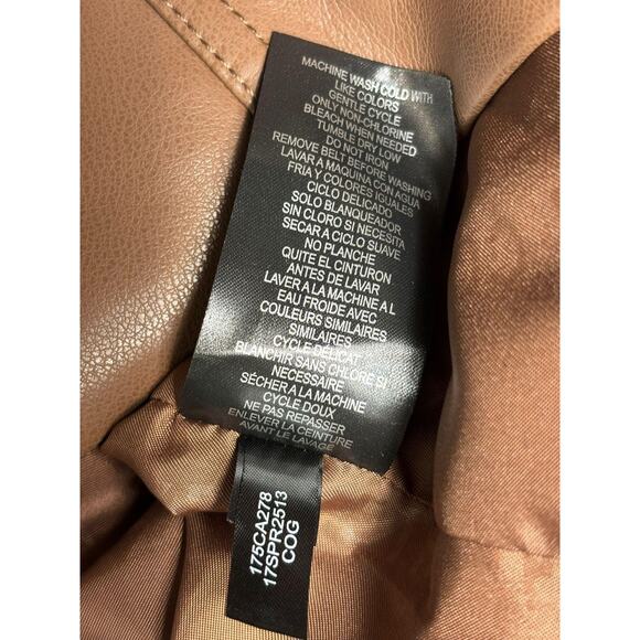 Kenneth Cole Jacket Womens Small Brown Faux Leather Belted Moto Zip Pockets - Picture 4 of 7